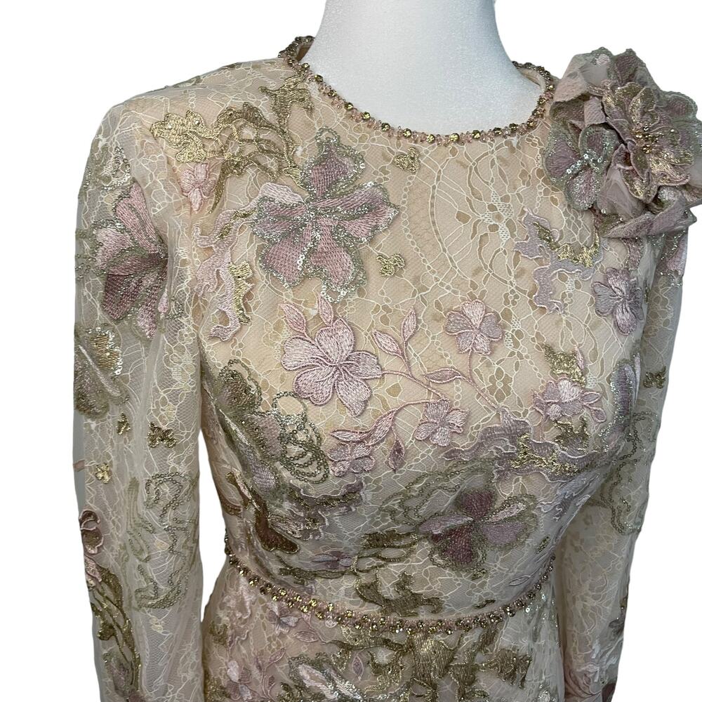 NWOT Mac Duggal blush long sleeve floral applique trumpet style gown - 6 - Picture 2 of 16